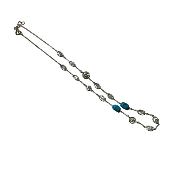 Chicos Necklace Silver Tone Chain Link Faux Turquoise Accents Long Length - Picture 3 of 6